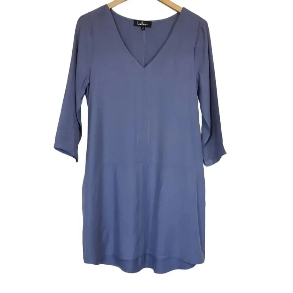 Lulu's For The Twill of It Denim Blue Three-Quarter Sleeve Shift Dress Size M